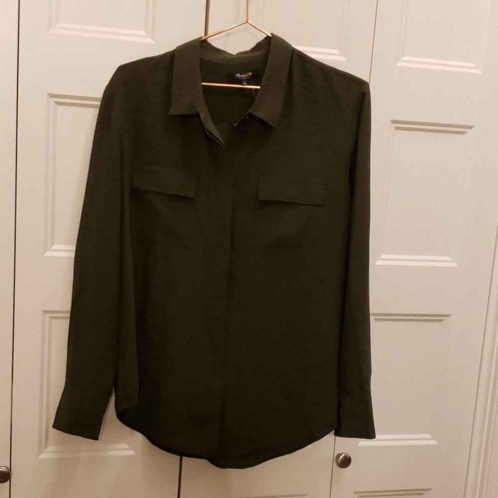 Madewell Olive Green Blouse | Size Large Buttonup